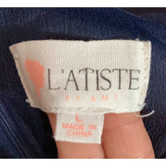 L'Atiste by Amy Strappy Fit & Flare Cocktail Party Dress Womens Blue L - Picture 3 of 13